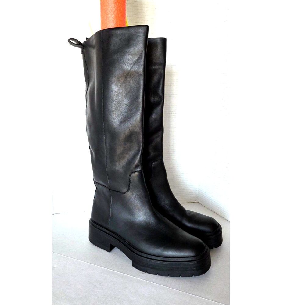 SAM EDELMAN Larina Waterproof Leather Boots Chunky Black Sz 13 Knee High
